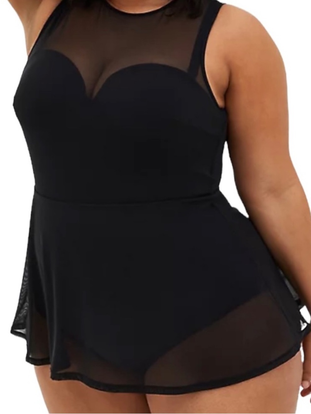 Torrid Black Mesh Overlay Swim Dress One 0012 Piece Swimsuit 3 DD/F 14339118